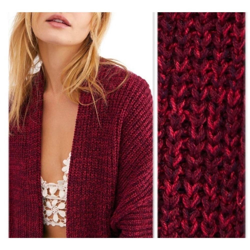 Free People High Hopes Burgundy Marled Drop Shoulder Open Cardigan Size Small - Picture 2 of 9